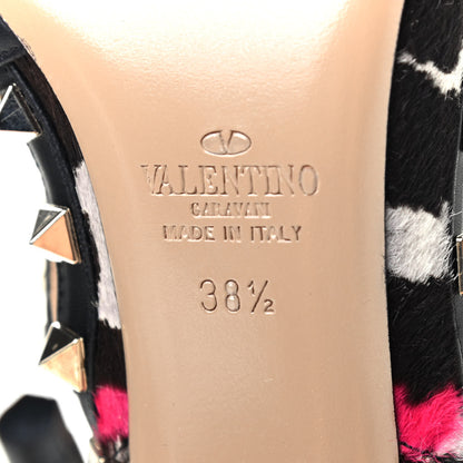 Valentino Garavani Calf Hair Leopard Print Rockstud Ankle Strap Pumps 38.5 Black Pink 7 of 8