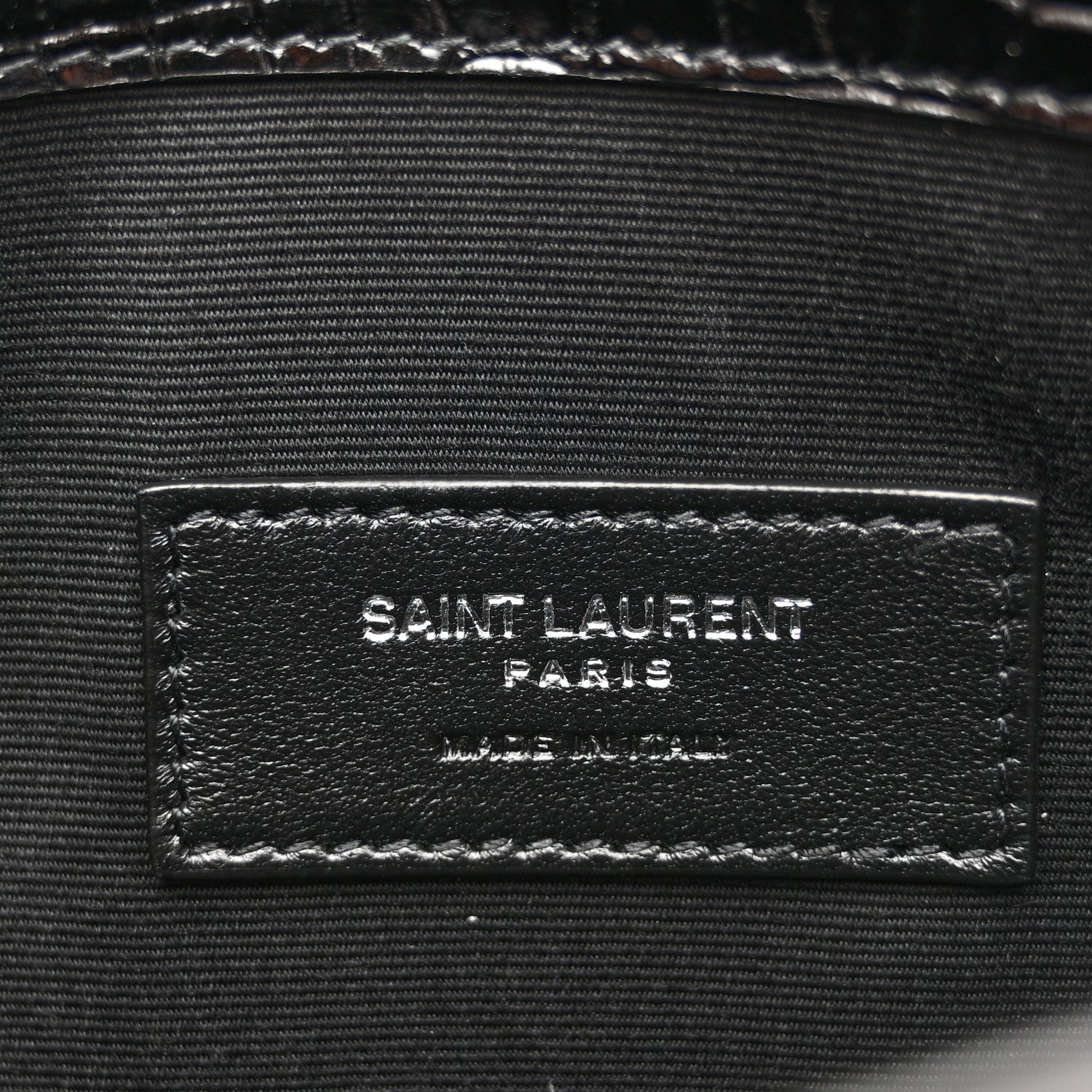 Saint Laurent Calfskin Crocodile Embossed Uptown Monogram Pouch Black 6 of 8