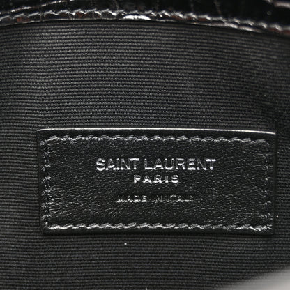 Saint Laurent Calfskin Crocodile Embossed Uptown Monogram Pouch Black 6 of 8