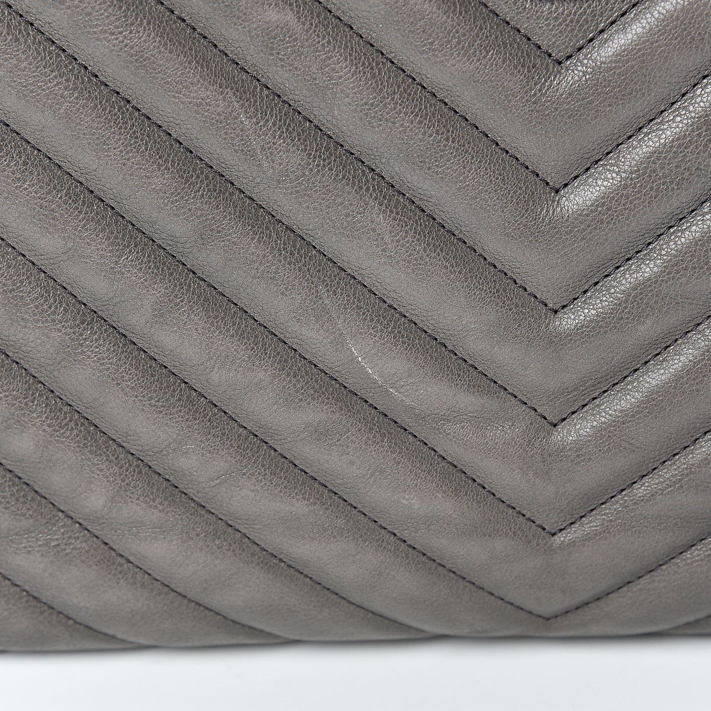 Sheepskin Matelasse Chevron Large Monogram Shopping Bag Light Coal