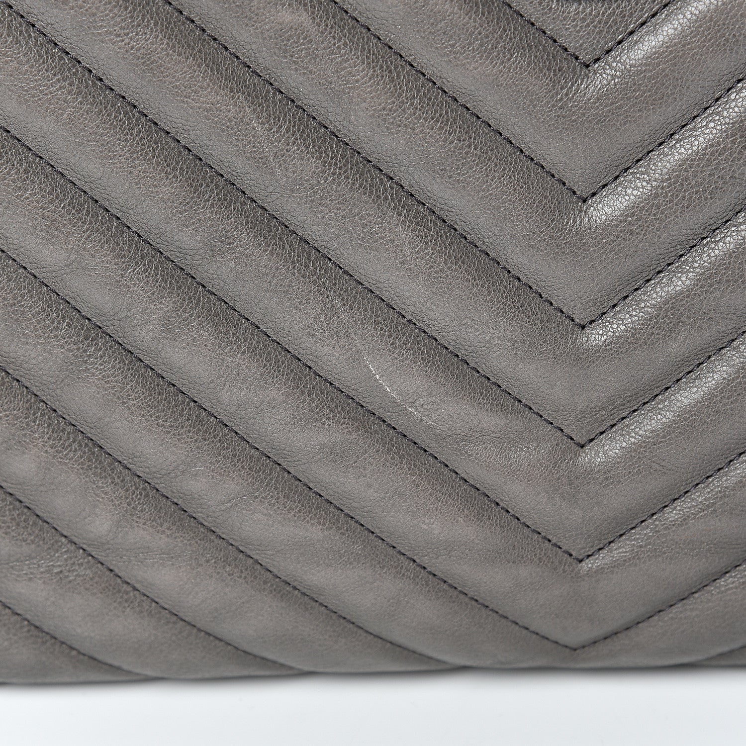 Saint Laurent Sheepskin Matelasse Chevron Large Monogram Shopping Bag Light Coal 12 of 21