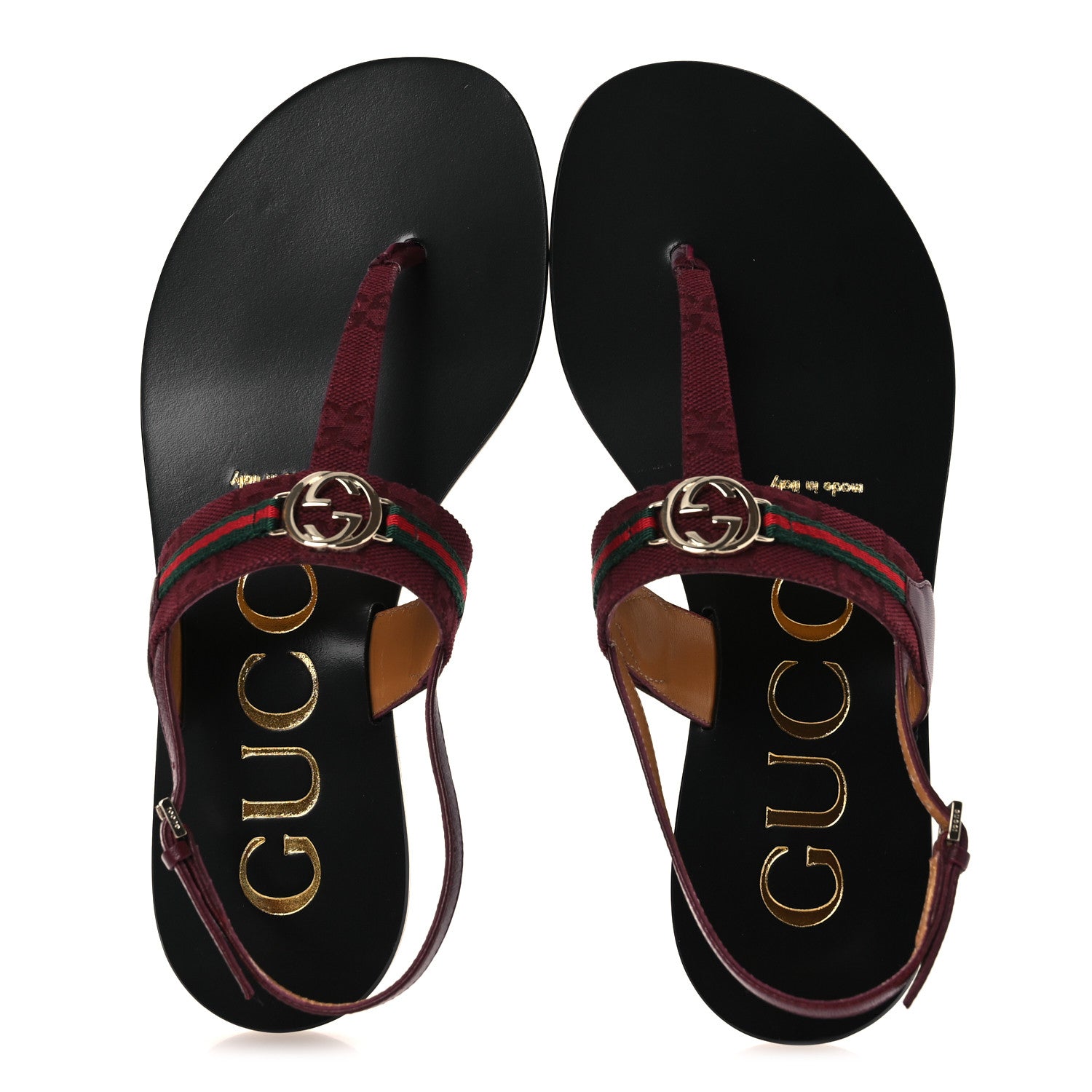 Gucci New Canvas GG Malaga Kid Web Interlocking G Womens Thong Sandals 37 Rosso Ancora 2 of 11