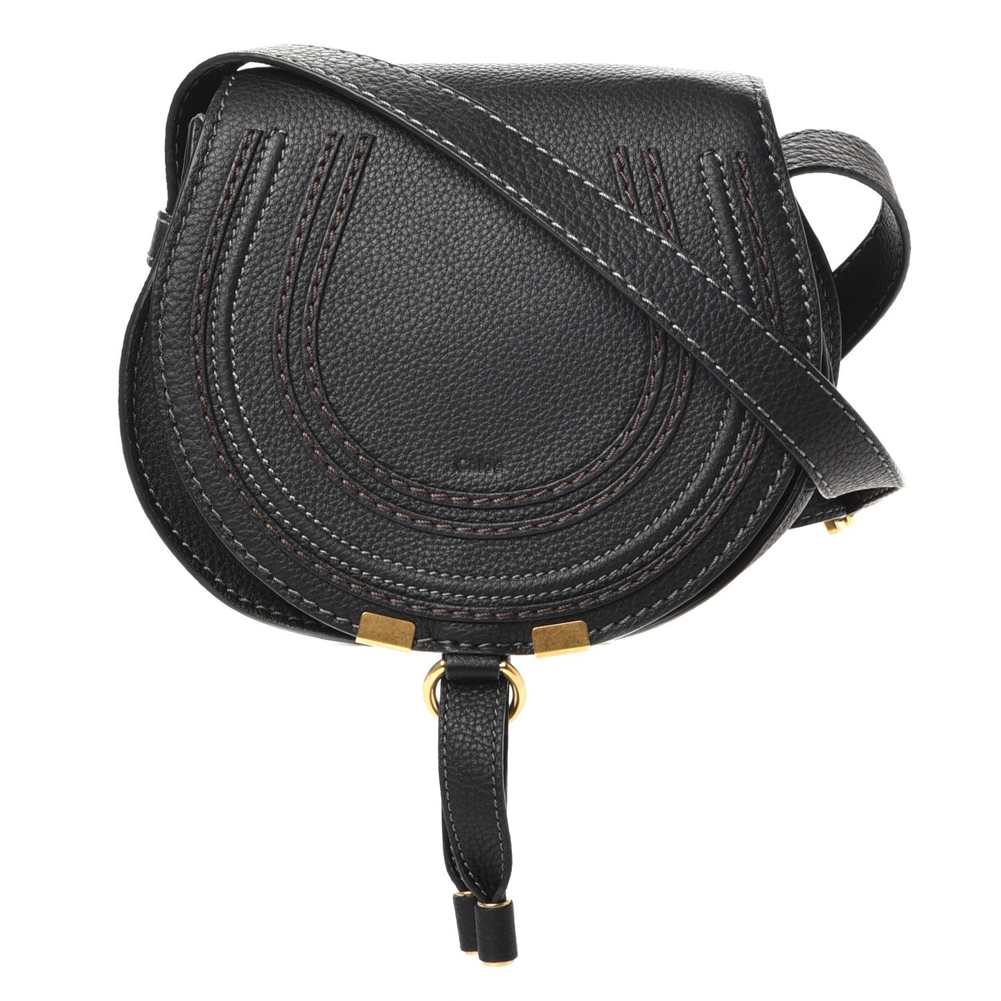 Calfskin Mini Marcie Round Crossbody Bag Black