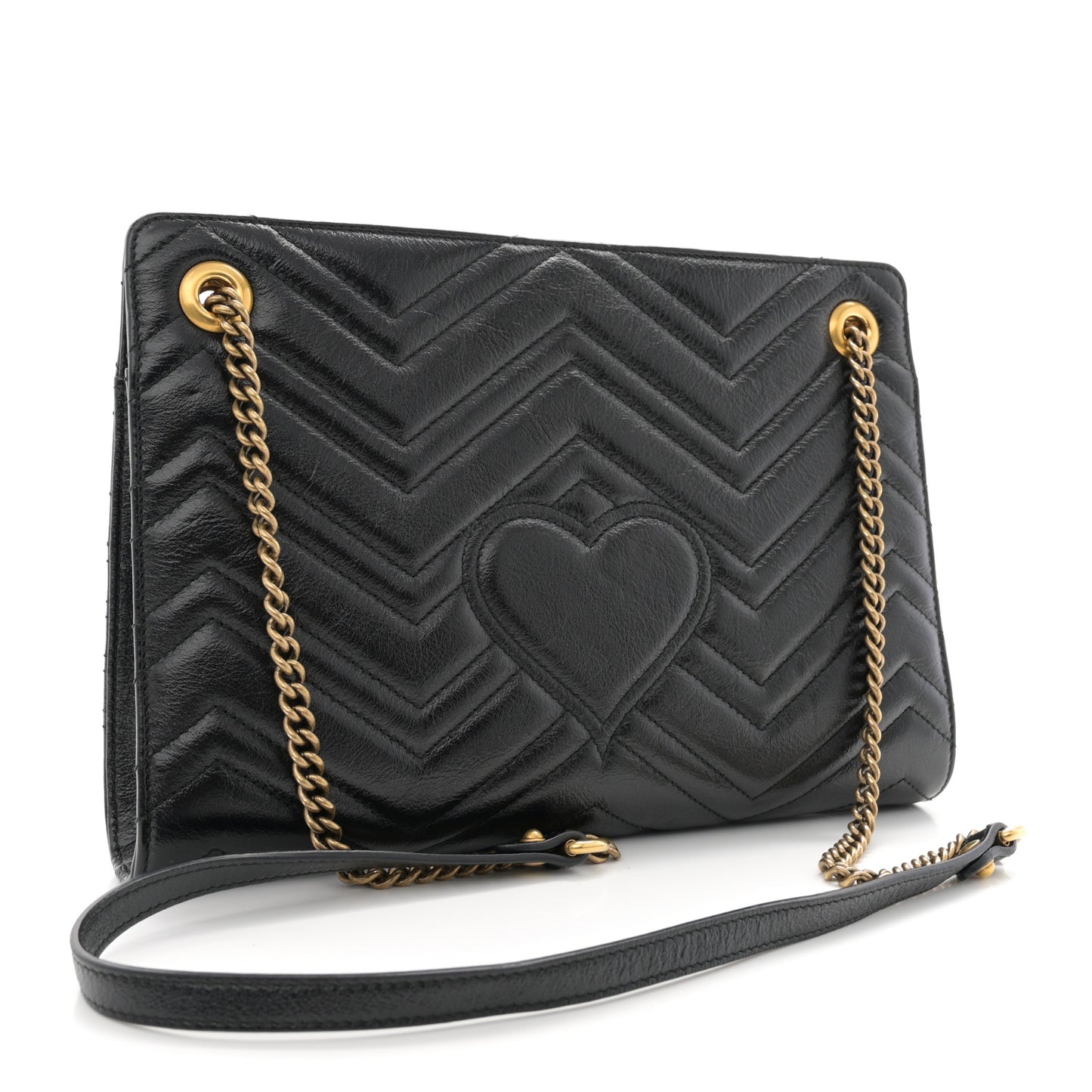 Azalea Calfskin Matelasse Heart Medium GG Marmont Slim Shoulder Bag Black
