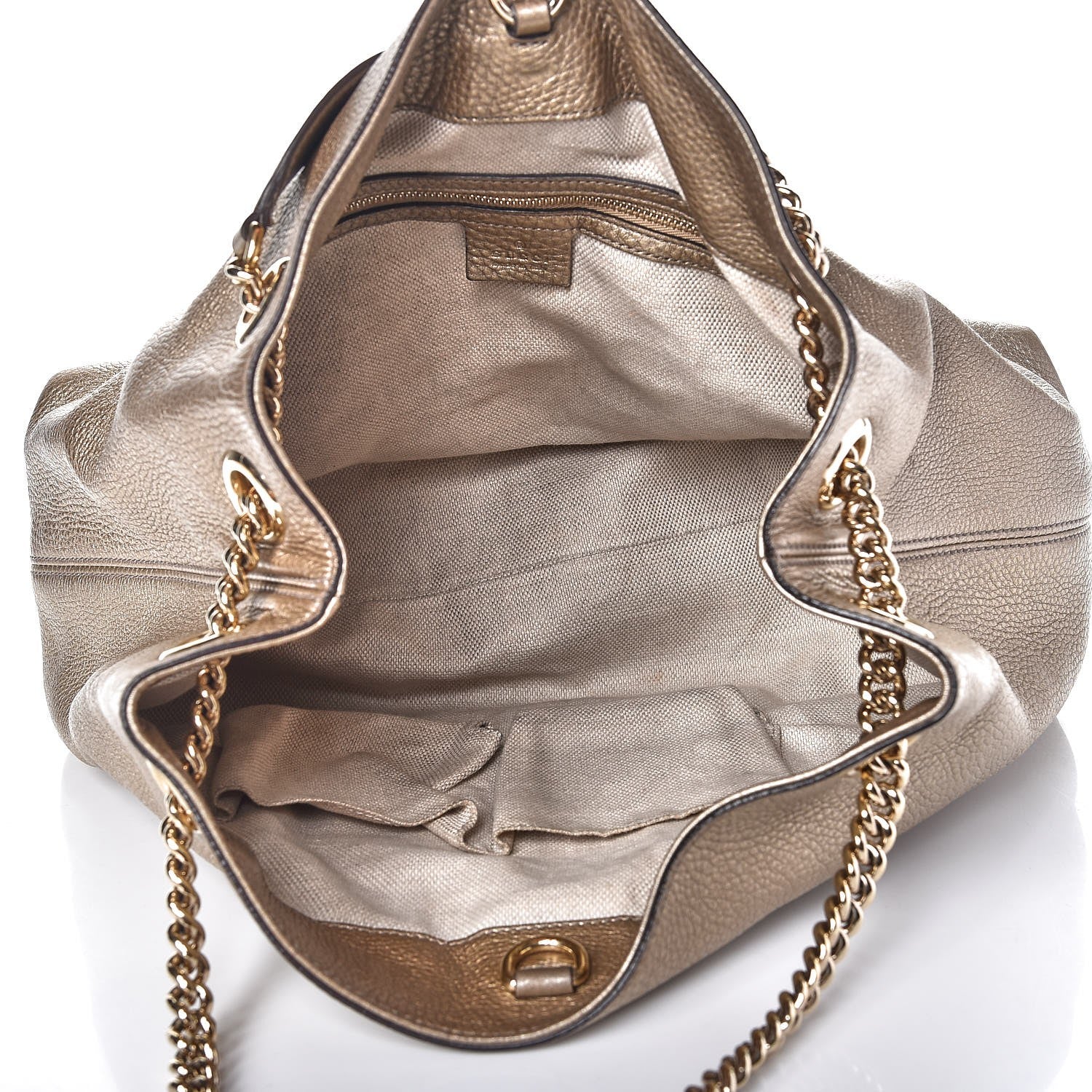 Gucci Metallic Pebbled Calfskin Medium Soho Chain Shoulder Bag Golden Beige 5 of 13