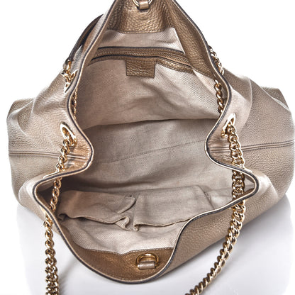 Gucci Metallic Pebbled Calfskin Medium Soho Chain Shoulder Bag Golden Beige 5 of 13