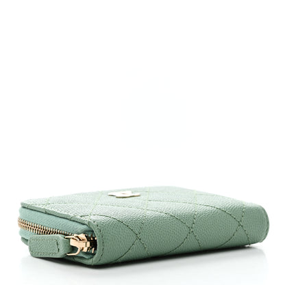 Chanel Caviar Quilted Zip Around Coin Purse Wallet Light Green 4 of 8