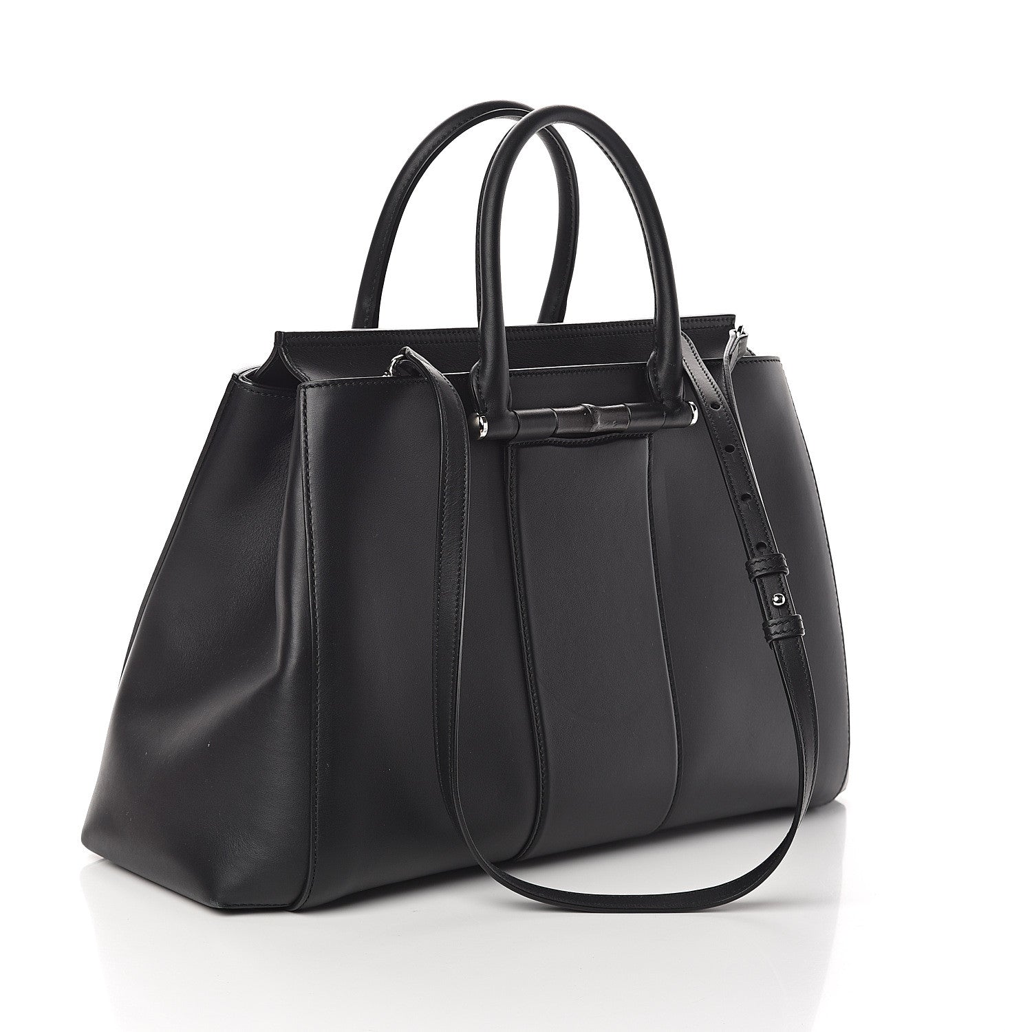 Gucci Calfskin Lady Bamboo Top Handle Bag Black 2 of 8