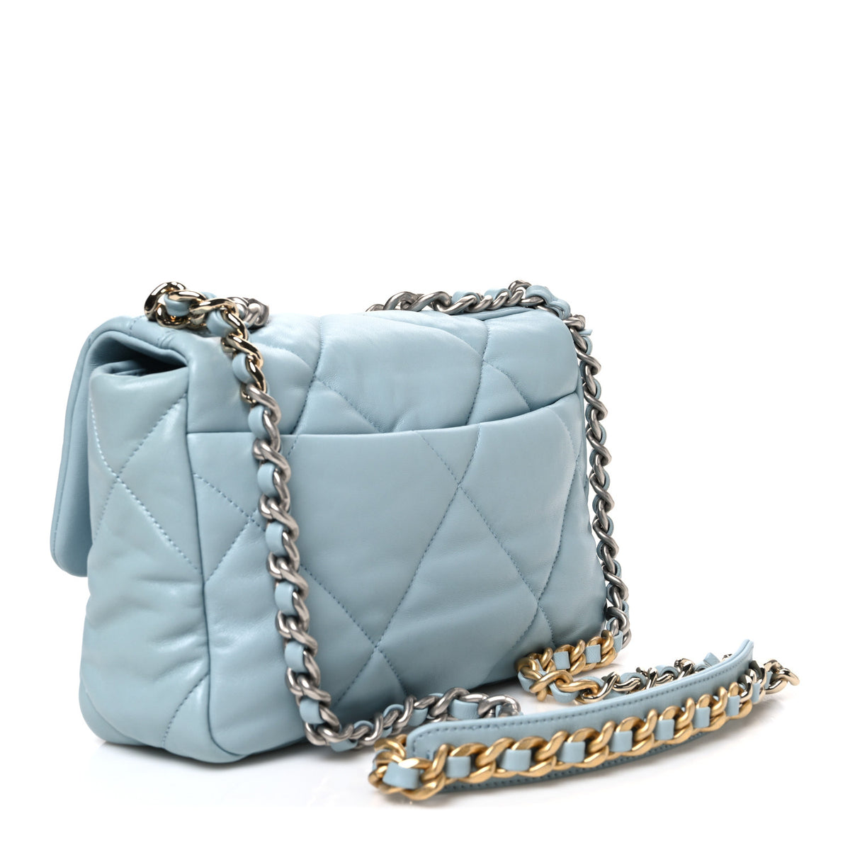 Lambskin Quilted Medium Chanel 19 Flap Light Blue