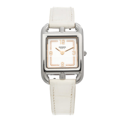 Hermes Stainless Steel Alligator Diamond 23mm Cape Cod Quartz Watch Blanc 1 of 5