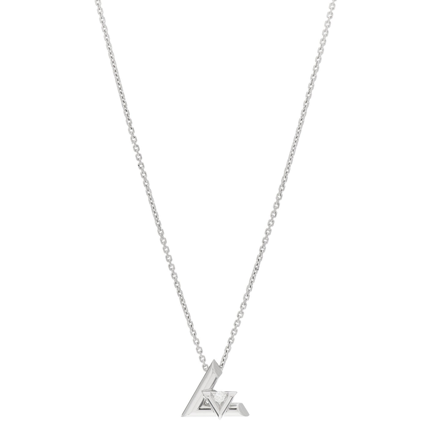 18K White Gold Diamond Small LV Volt One Pendant Necklace