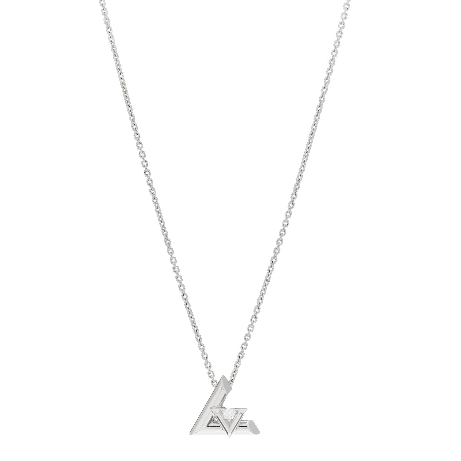 Louis Vuitton 18K White Gold Diamond Small LV Volt One Pendant Necklace 1 of 4