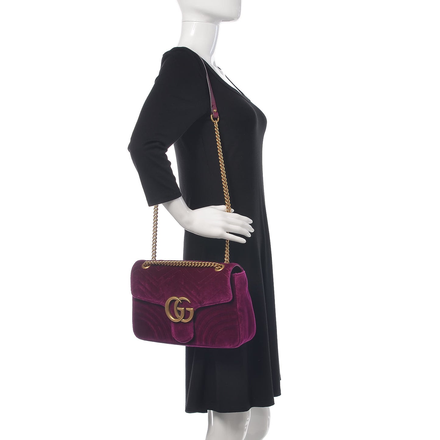 Velvet Matelasse Medium GG Marmont Shoulder Bag Fuchsia Violet Cyclamen