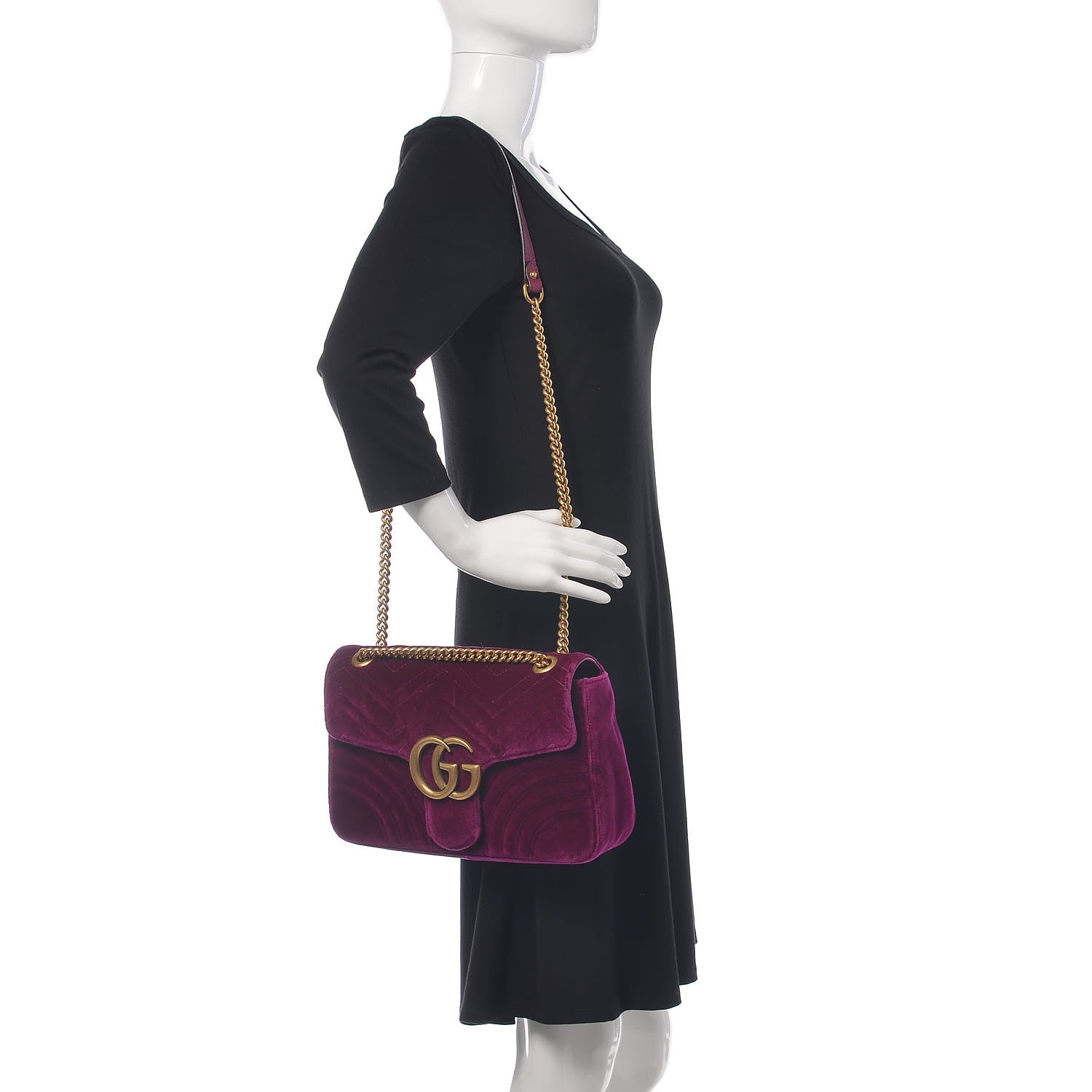 Gucci Velvet Matelasse Medium GG Marmont Shoulder Bag Fuchsia Violet Cyclamen 2 of 10