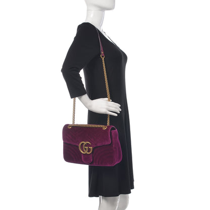 Gucci Velvet Matelasse Medium GG Marmont Shoulder Bag Fuchsia Violet Cyclamen 2 of 10