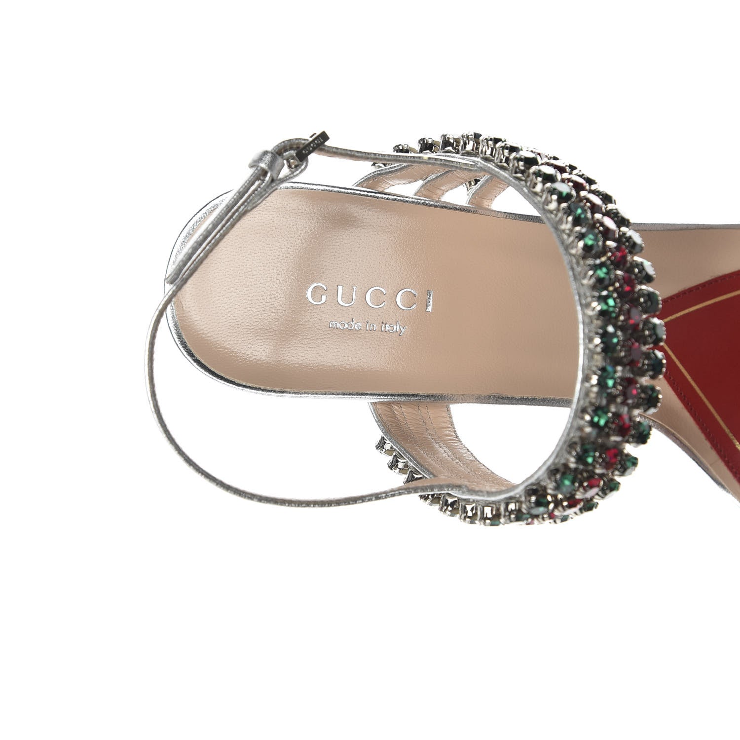 Gucci Nappa Silk Crystal Bertie High Heel Sandals 37.5 Argento 7 of 9