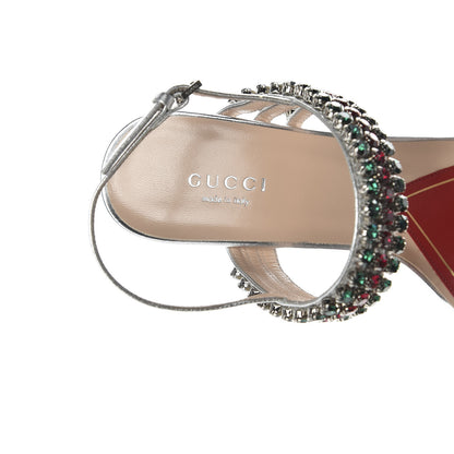 Gucci Nappa Silk Crystal Bertie High Heel Sandals 37.5 Argento 7 of 9