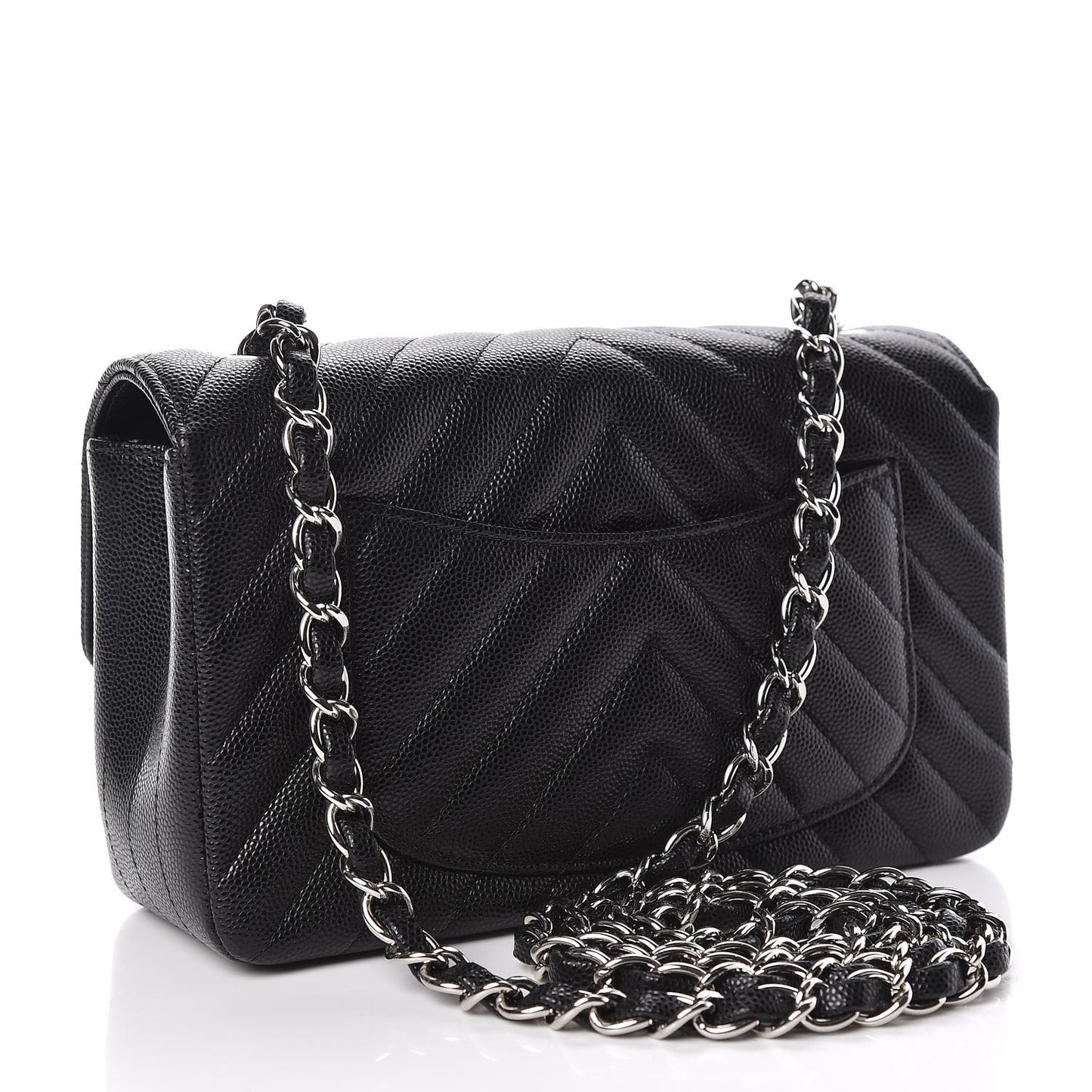 Caviar Chevron Quilted Mini Rectangular Flap Black