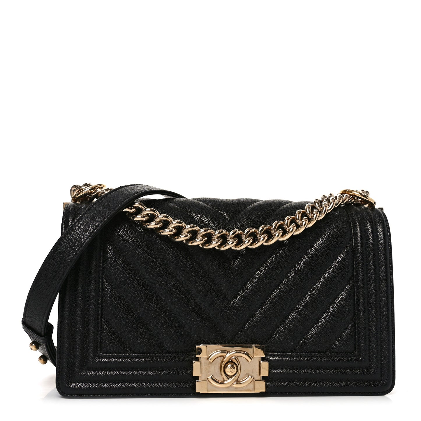 Lambskin Chevron Quilted Medium Boy Flap Black