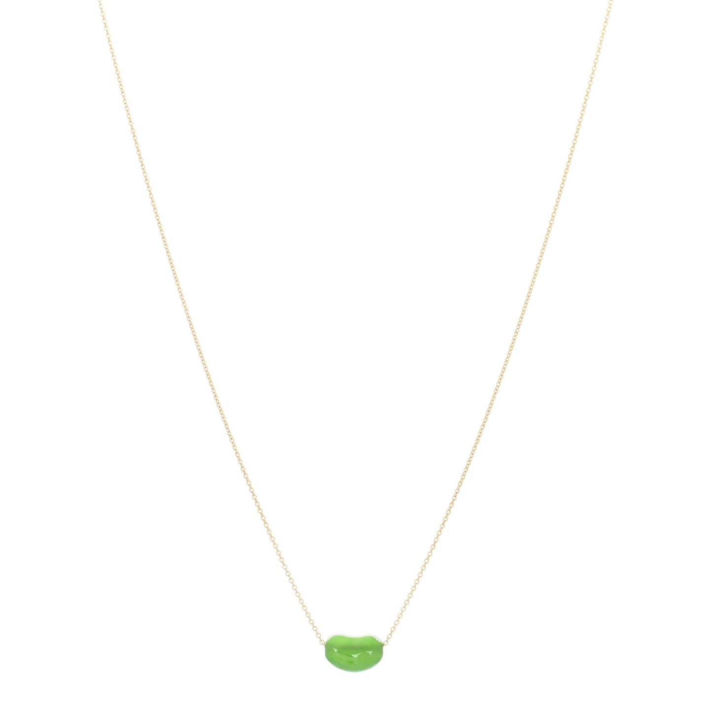 18K Yellow Gold Green Jade 9mm Elsa Peretti Bean Pendant Necklace