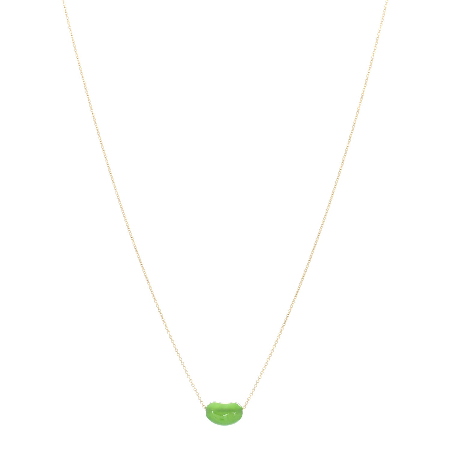 Tiffany 18K Yellow Gold Green Jade 9mm Elsa Peretti Bean Pendant Necklace 1 of 3