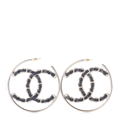 Chanel Lambskin CC Chain Hoop Earrings Black Gold 1 of 3