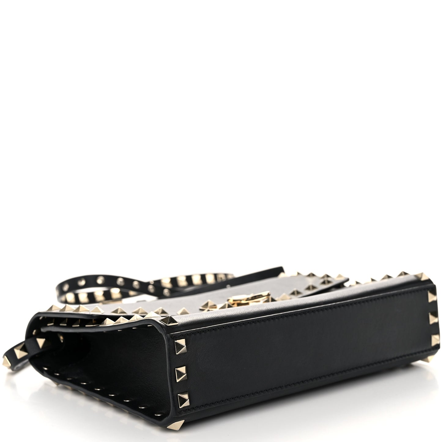 Vitello Medium Rockstud Flip Lock Crossbody Bag Black
