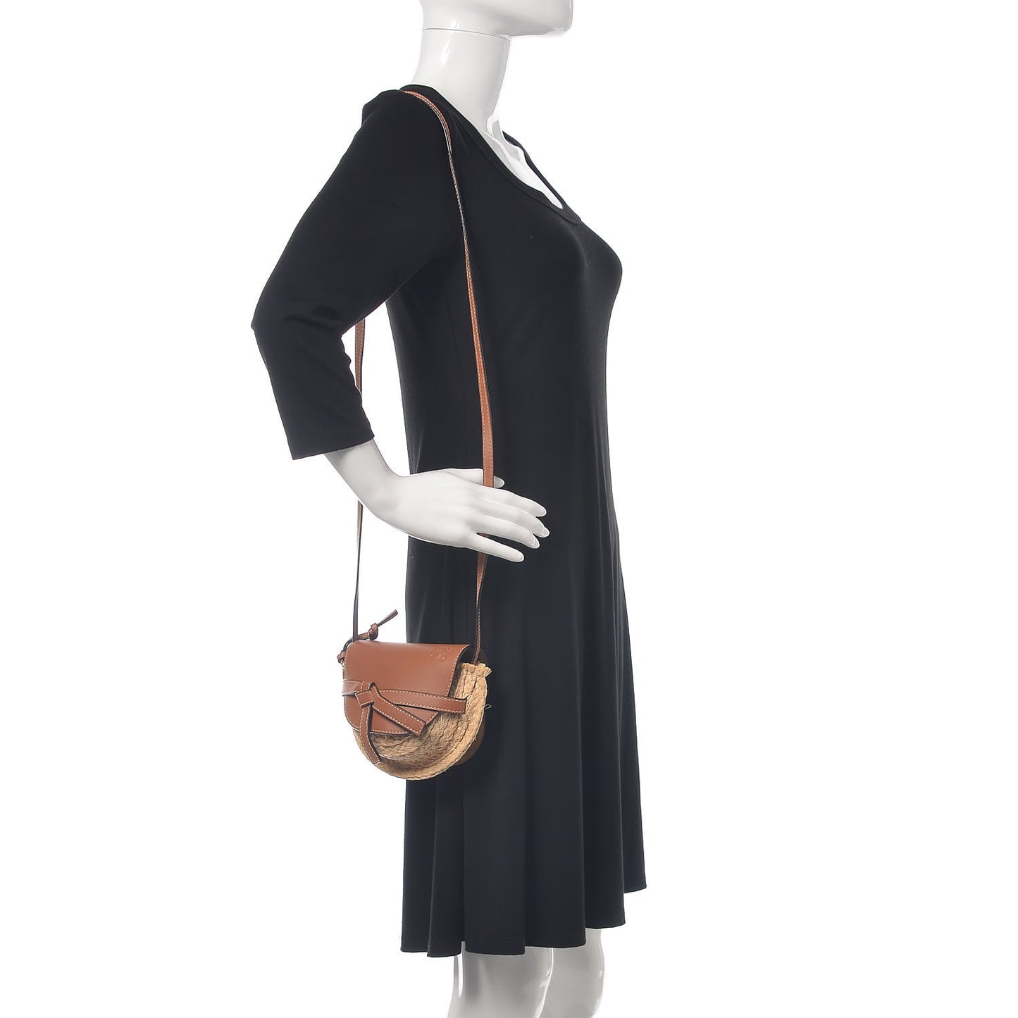 Calfskin Raffia Mini Gate Crossbody Bag Natural Tan