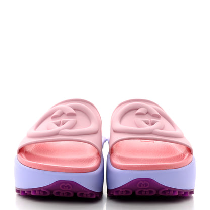 Gucci Soft Rubber Womens Interlocking G Platform 42mm Slide Sandals 35 Sugar Pink 2 of 9