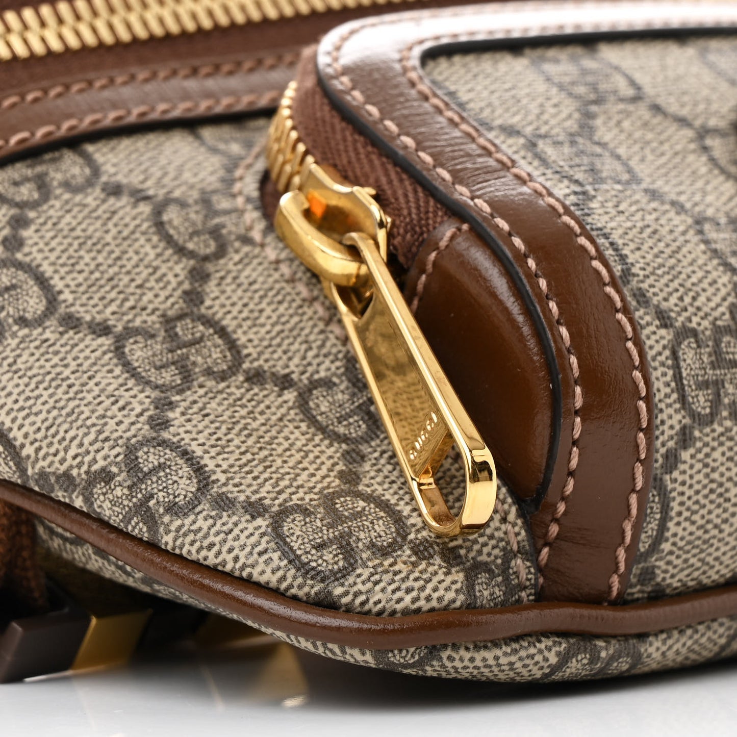 GG Supreme Monogram Textured Calfskin Retro Interlocking G Belt Bag Beige Ebony Brown Sugar
