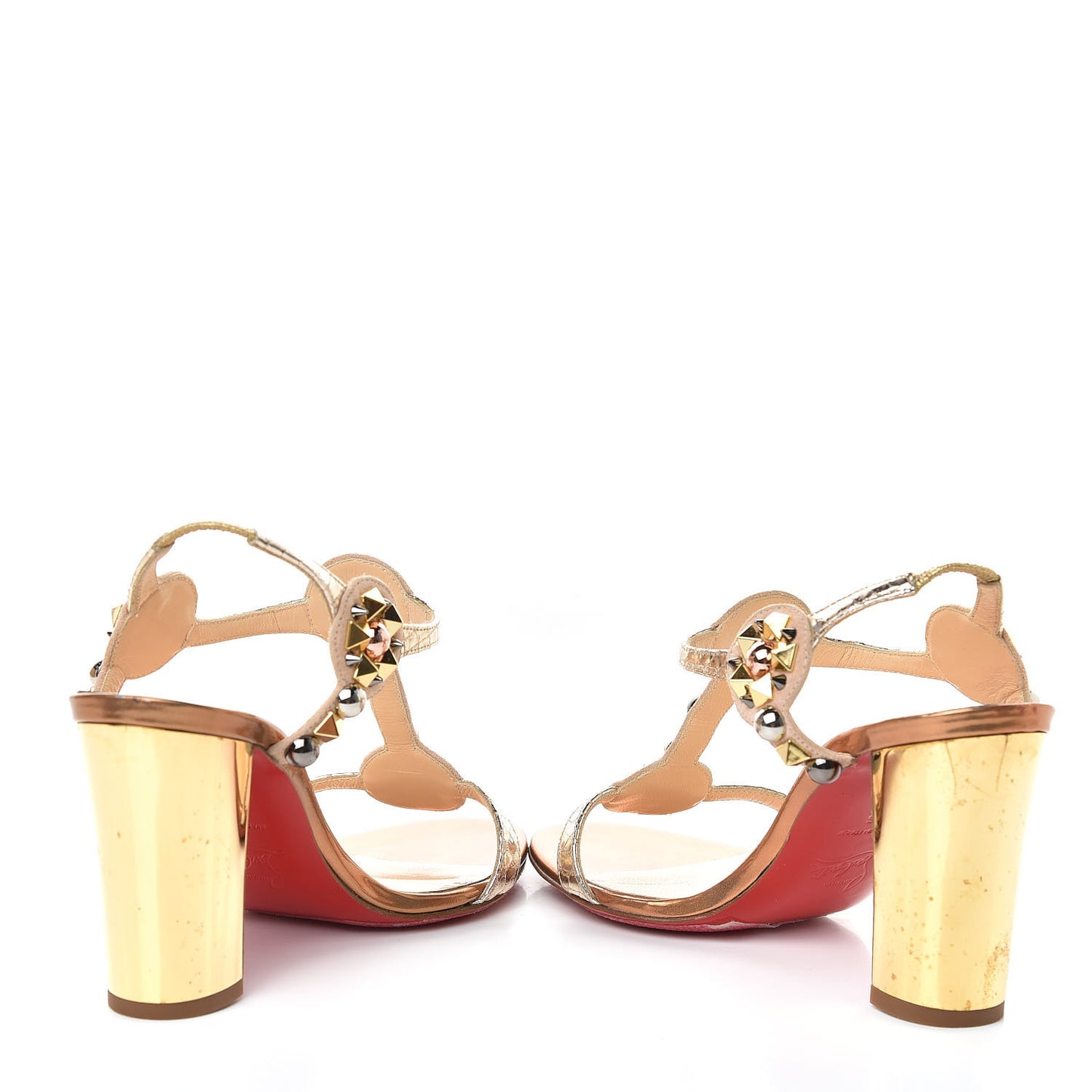 Studded Lame Metallic Patent Kaleitop 85 T-Strap Sandals 36 Doudou