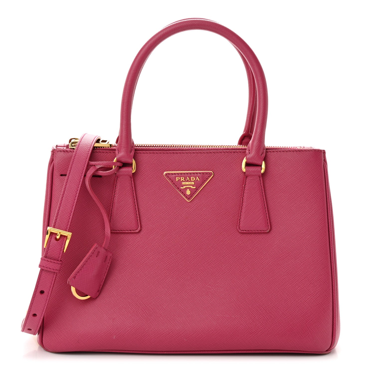 Prada Saffiano Small Galleria Double Zip Tote Fuxia 1 of 12