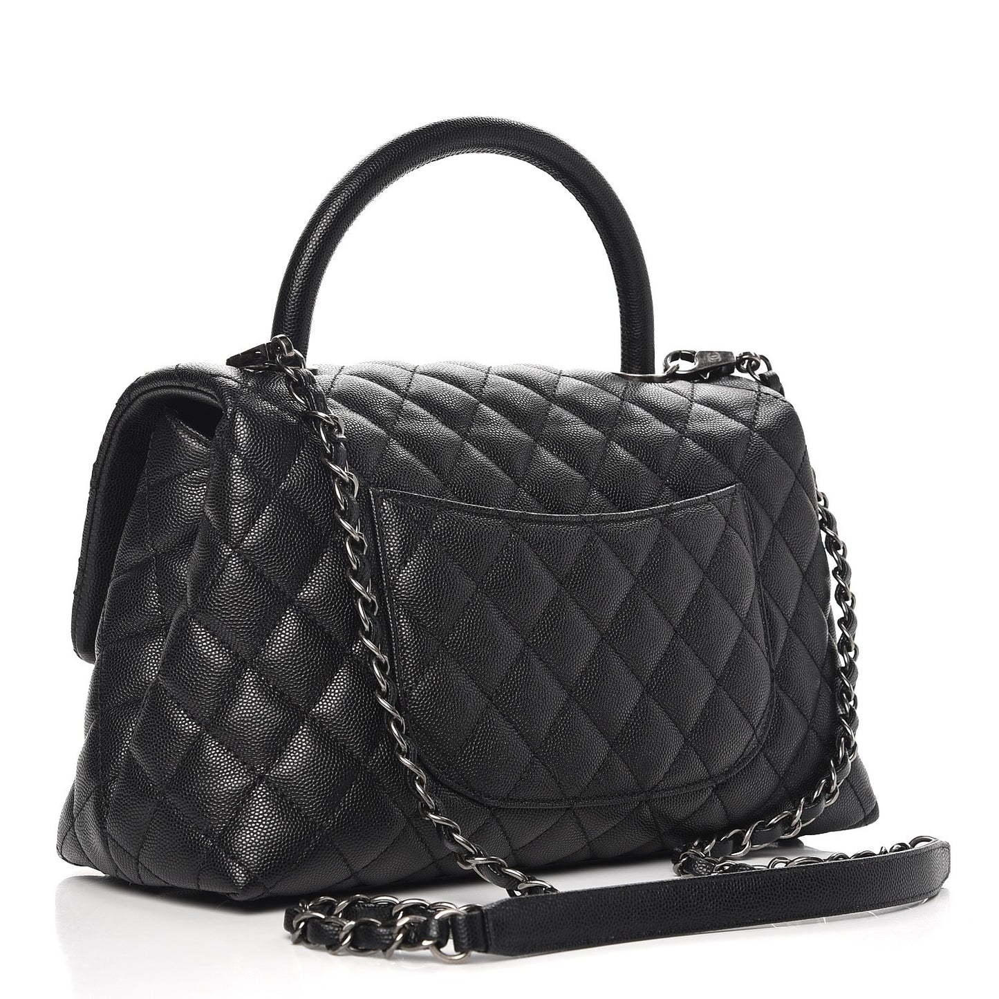 Caviar Quilted Small Coco Handle Flap Black