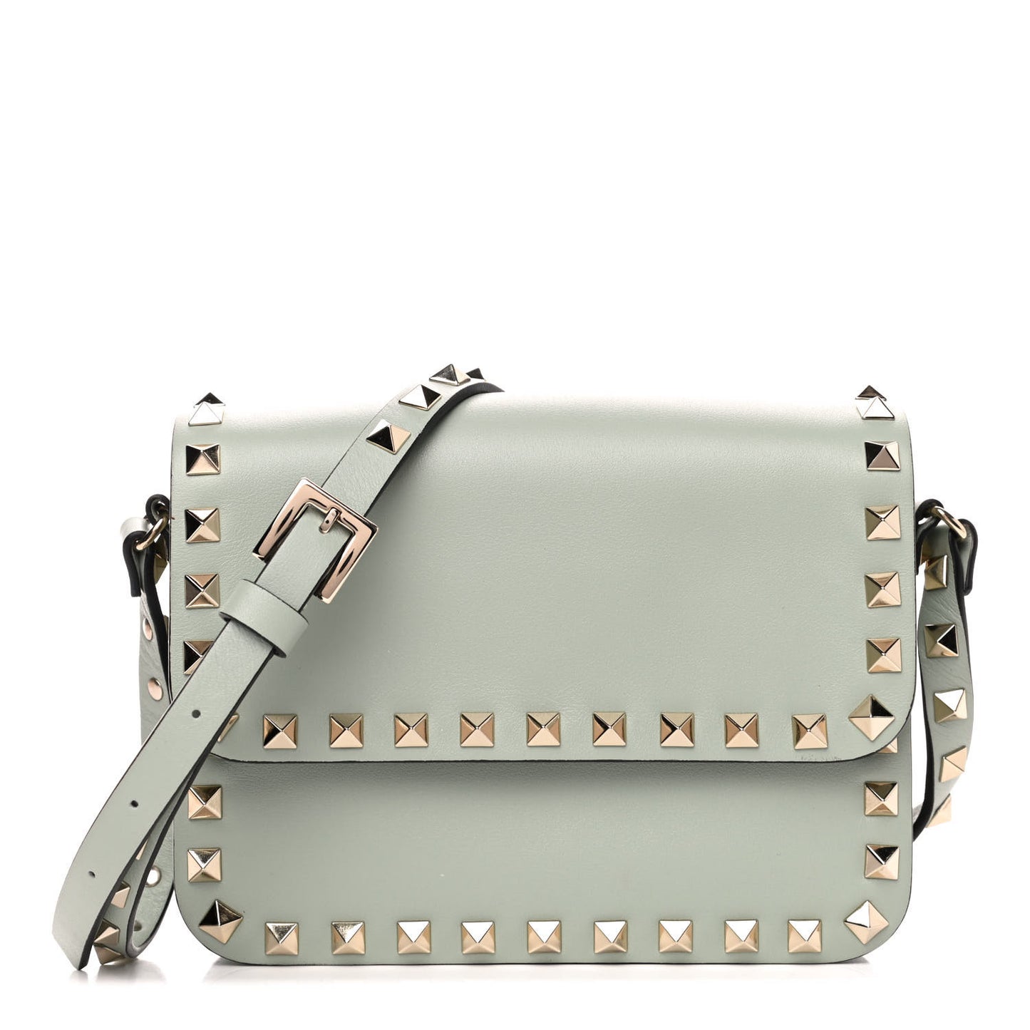 Vitello Rockstud Flap Crossbody Bag Water Green