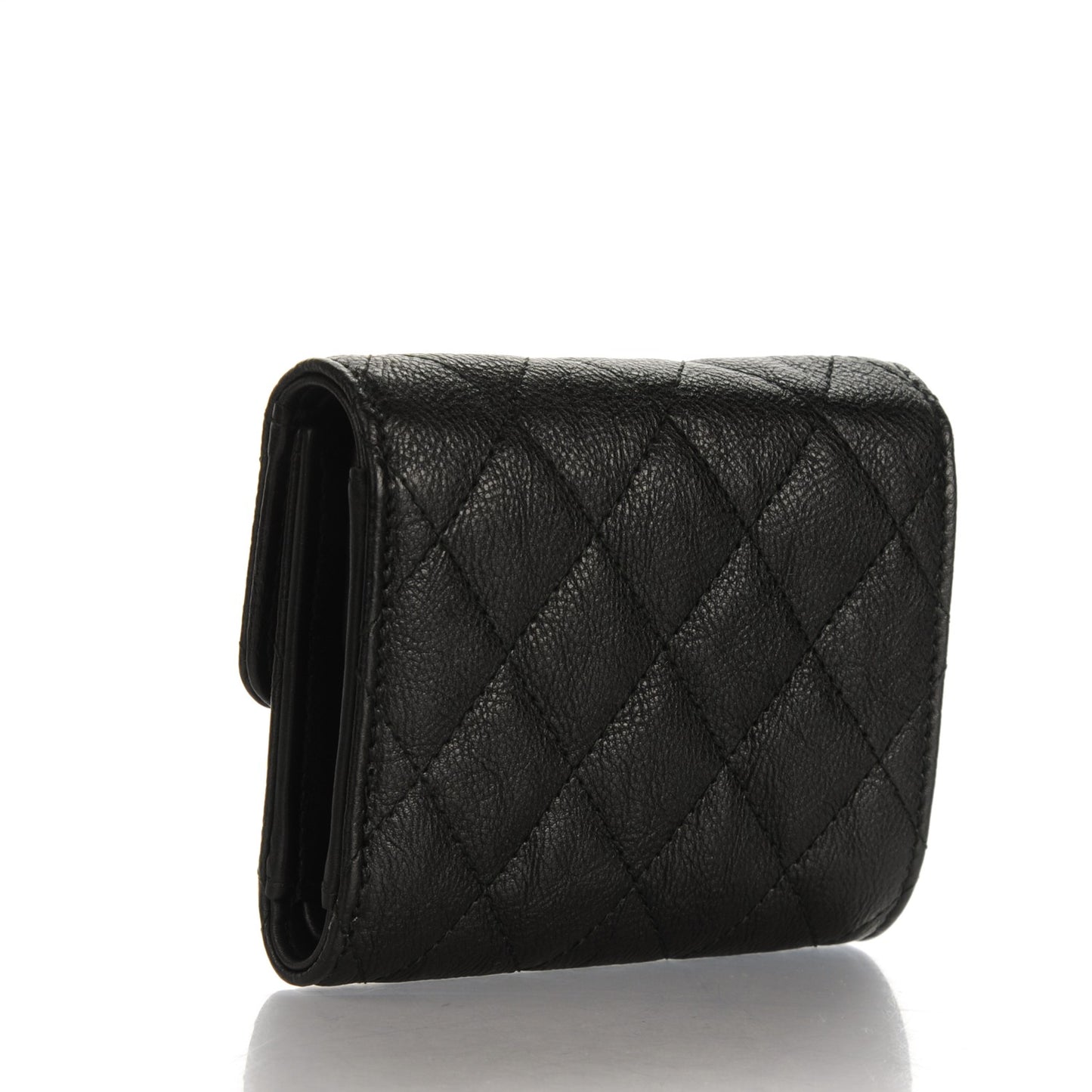 Calfskin Quilted Compact Flap Wallet So Black