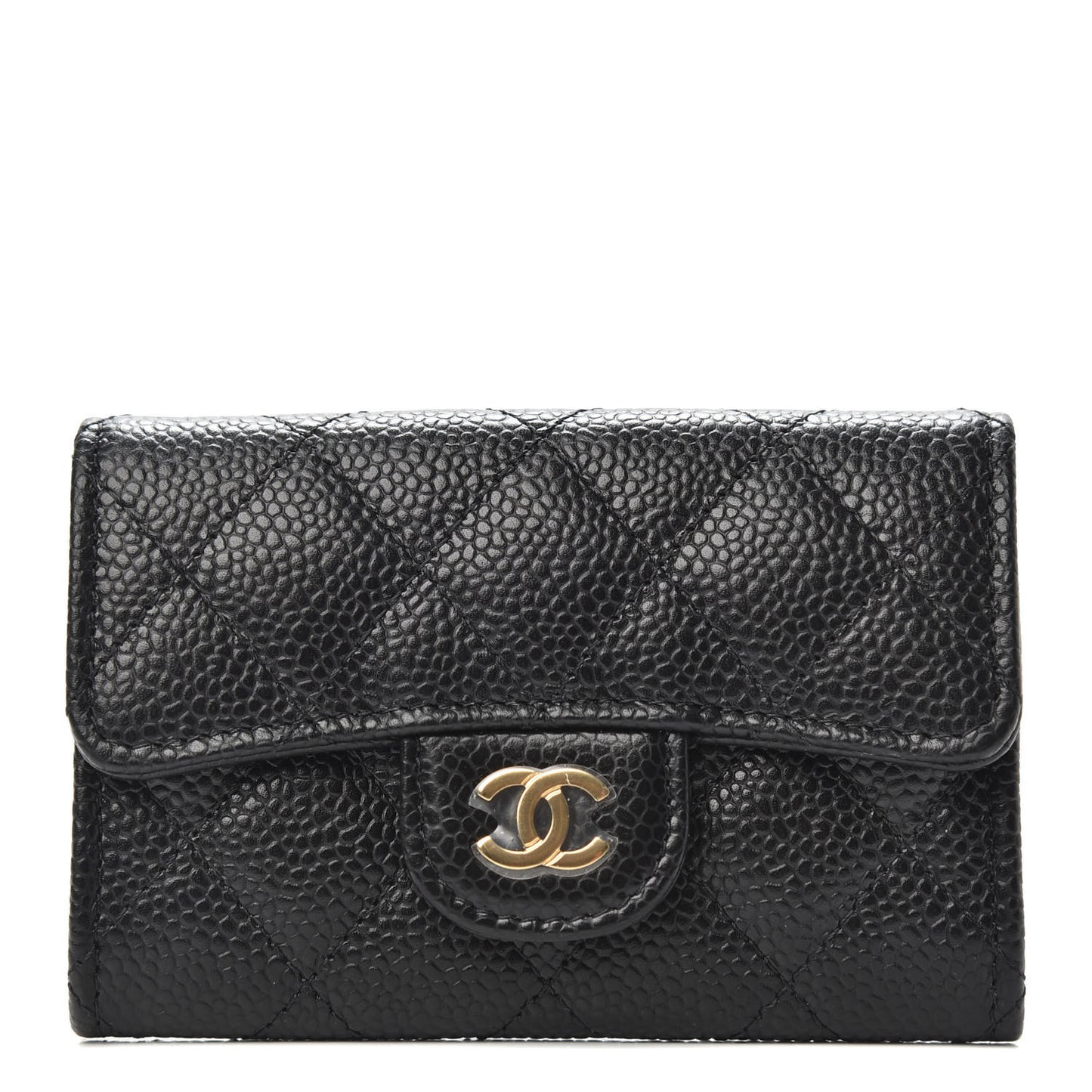 Caviar Quilted Flap Card Holder Wallet Black