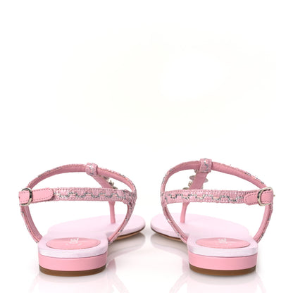 Chanel Tweed CC Charm Thong Sandals 39 Pink Silver 6 of 11
