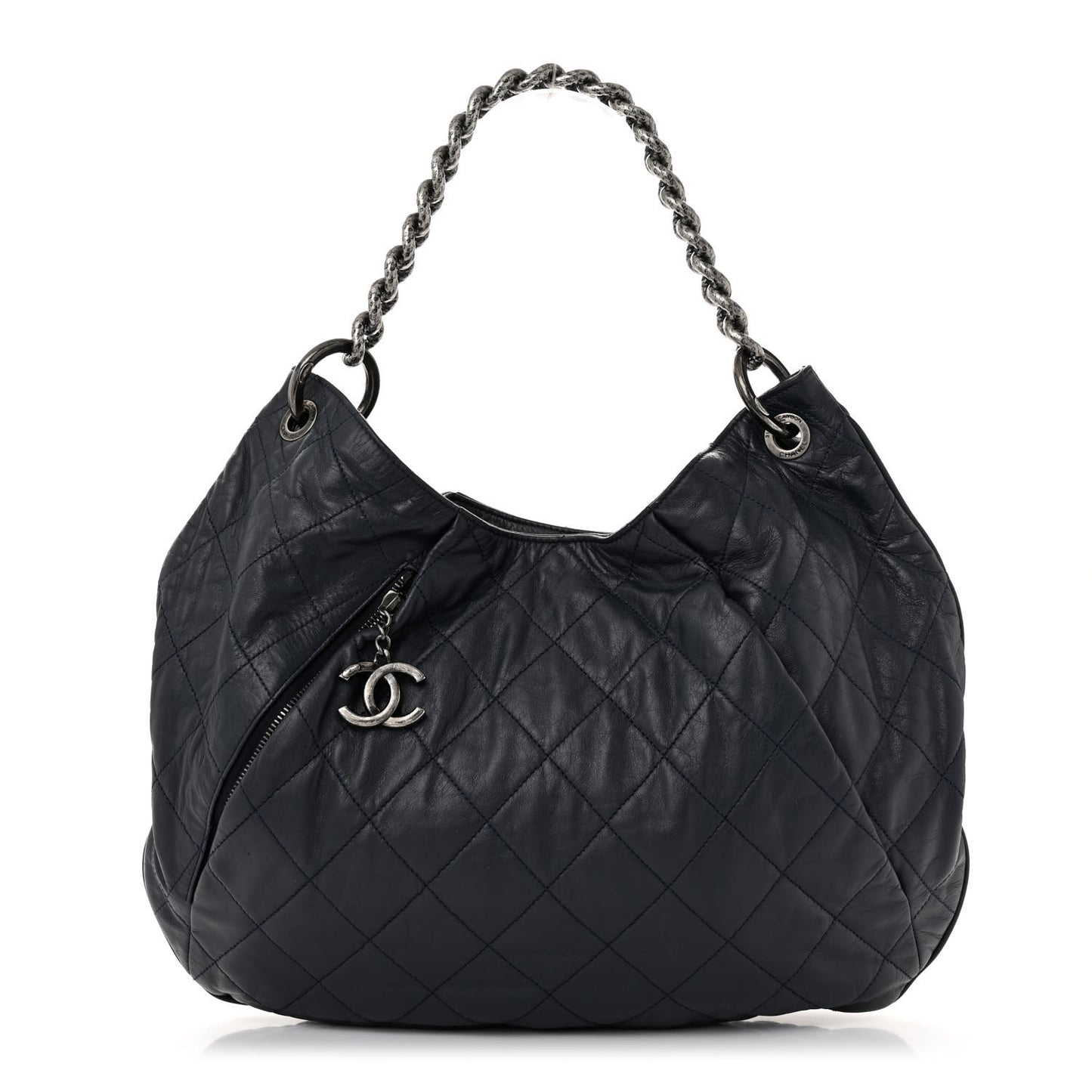 Calfskin Coco Pleats Hobo Dark Blue