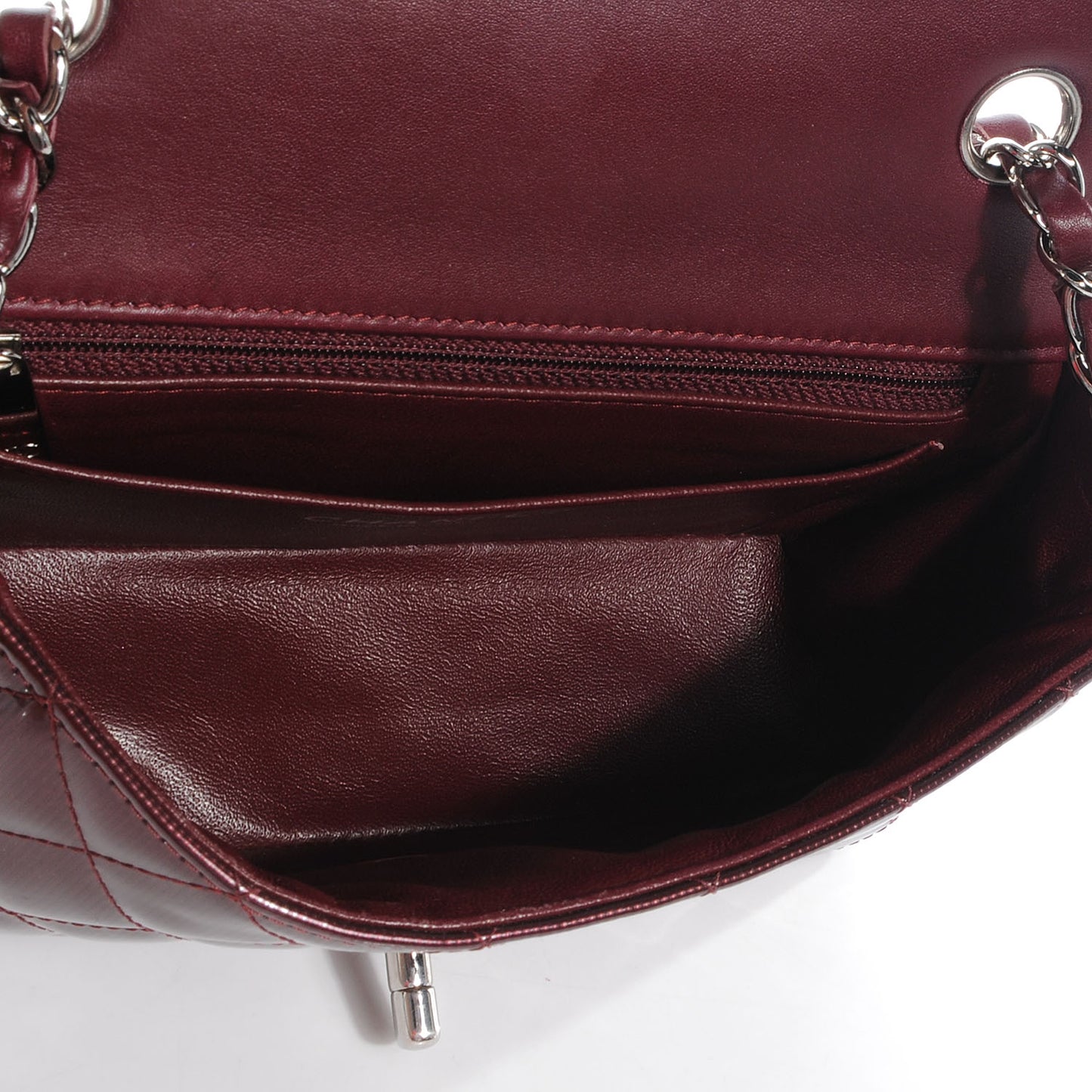 Striated Patent Quilted Mini Flap Burgundy