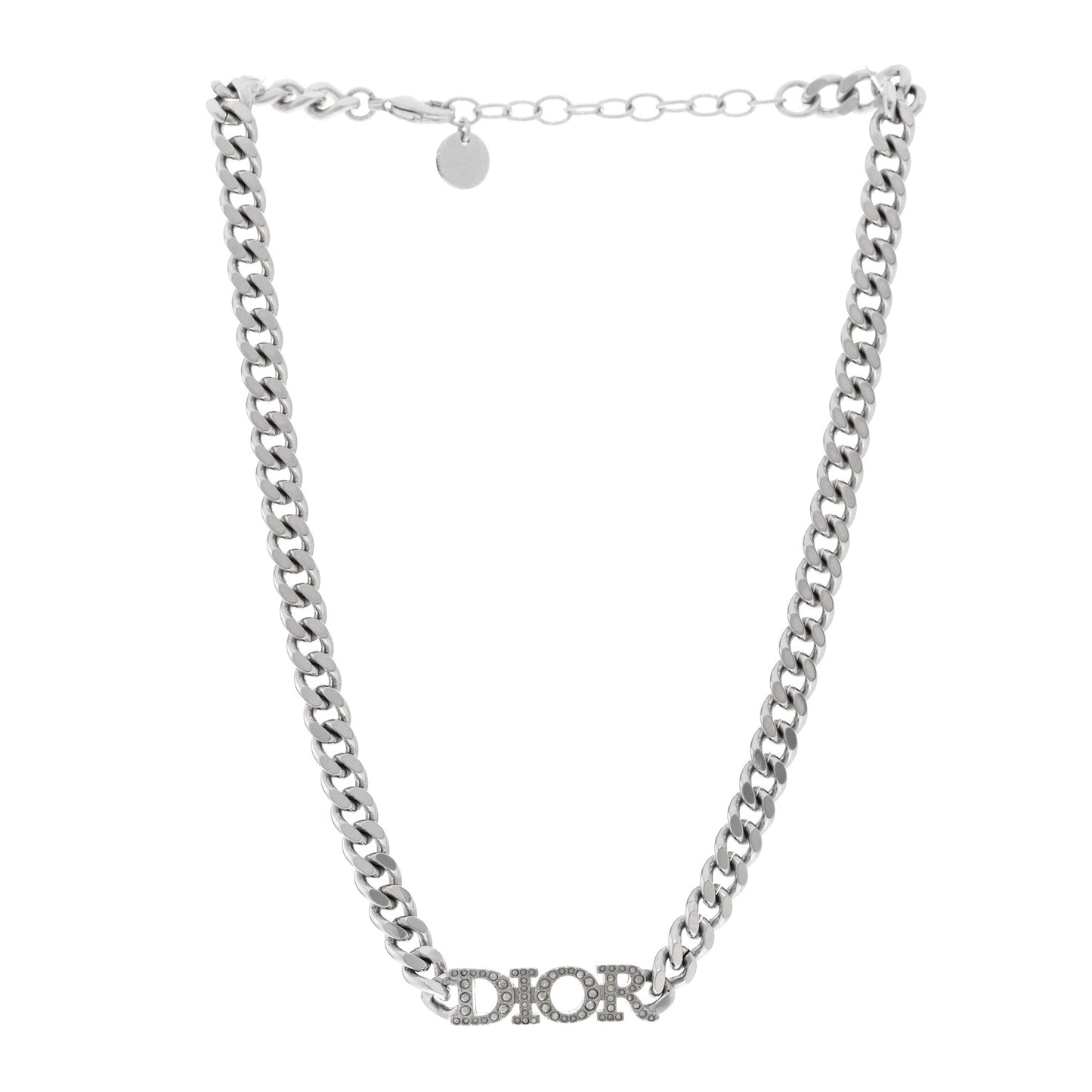 Metal Crystal Logo Chain Link Necklace Silver