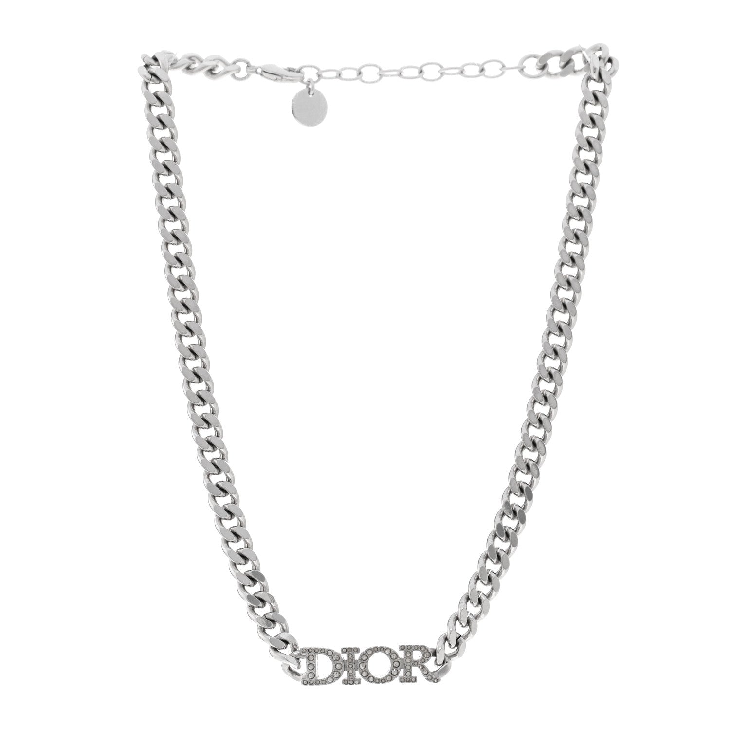 Christian Dior Metal Crystal Logo Chain Link Necklace Silver 3 of 5