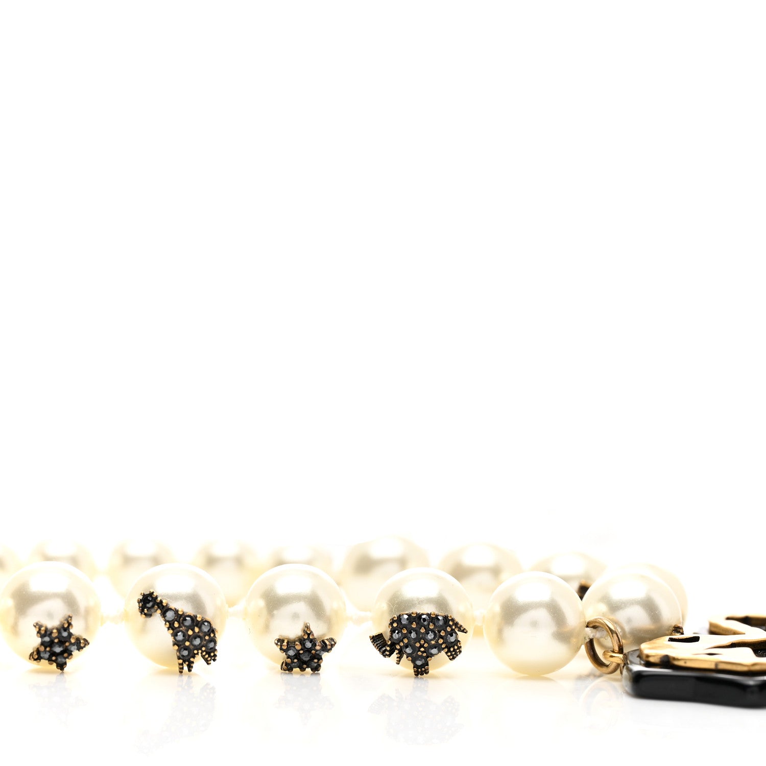 Christian Dior Pearl Resin Crystal Lion Pendant Choker Necklace Gold White Black 6 of 6