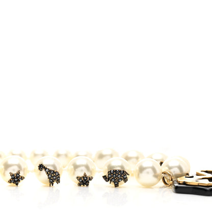 Christian Dior Pearl Resin Crystal Lion Pendant Choker Necklace Gold White Black 6 of 6