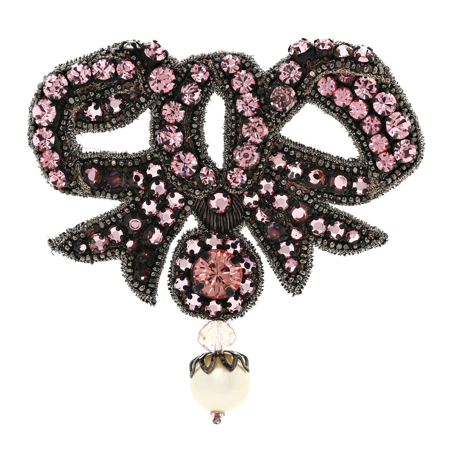 Gucci Metal Crystal Bow Brooch Pink 1 of 3