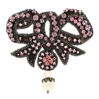 Gucci Metal Crystal Bow Brooch Pink 1 of 3