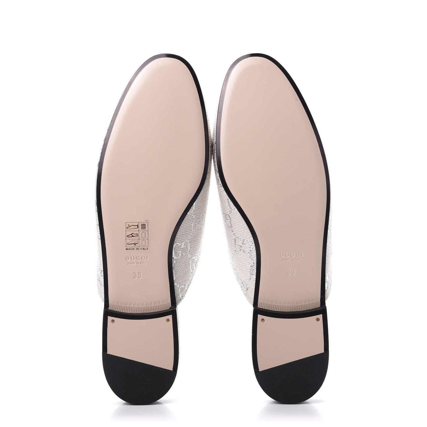 Canvas Lame GG Monogram Womens Princetown Slippers 39 Gardenia Silver