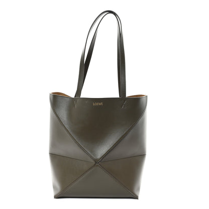Loewe Shiny Calfskin Medium Puzzle Fold Tote Dark Khaki Green 1 of 9
