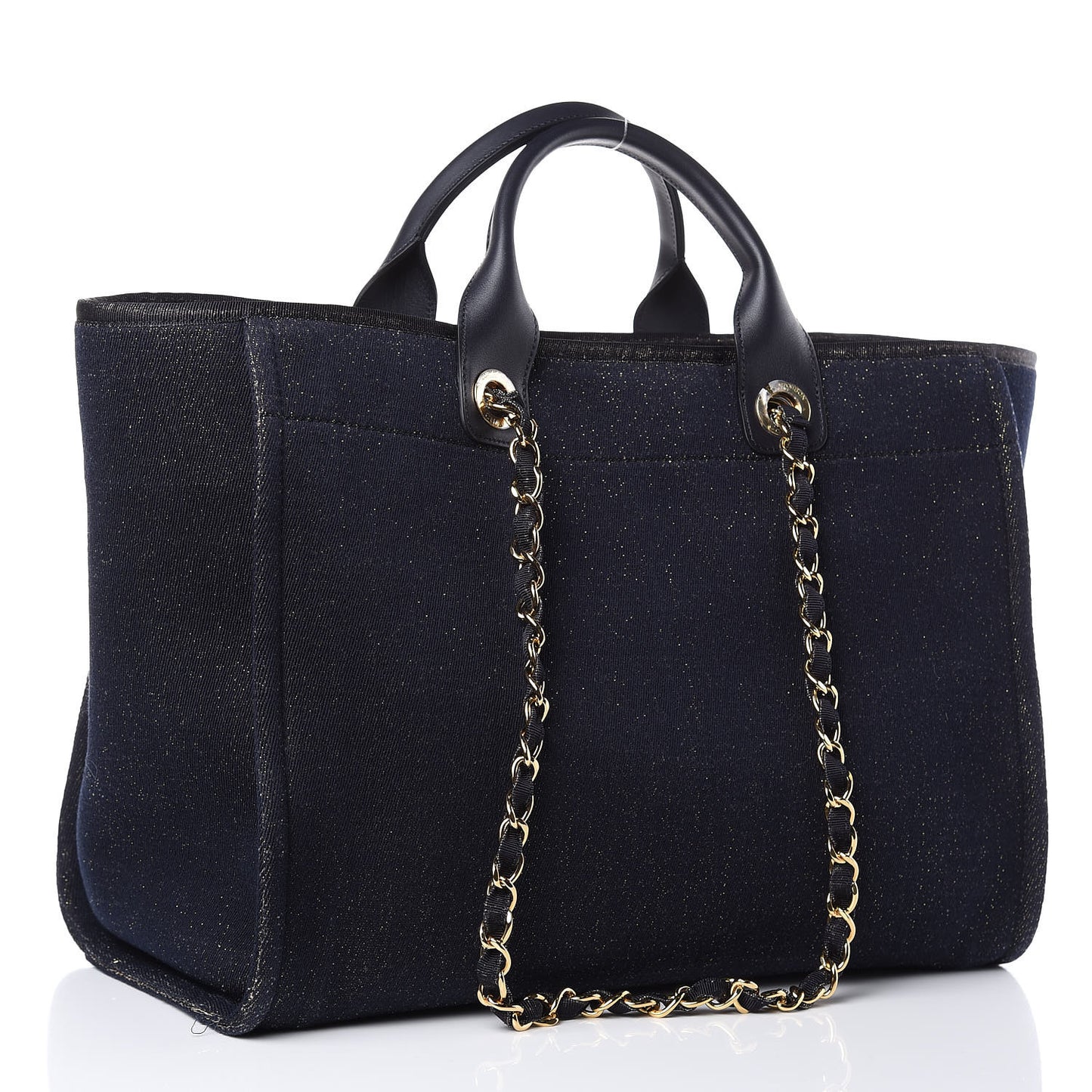 Lurex Canvas Medium Deauville Tote Navy Blue Gold
