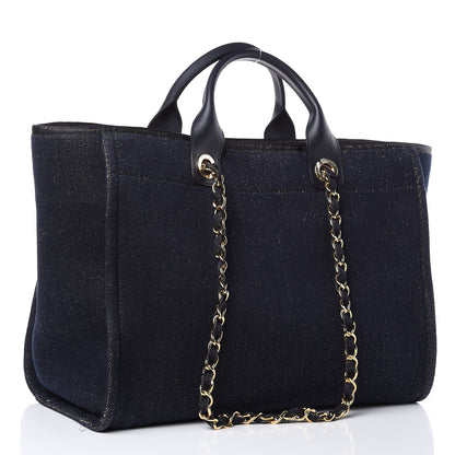 Chanel Lurex Canvas Medium Deauville Tote Navy Blue Gold 3 of 10