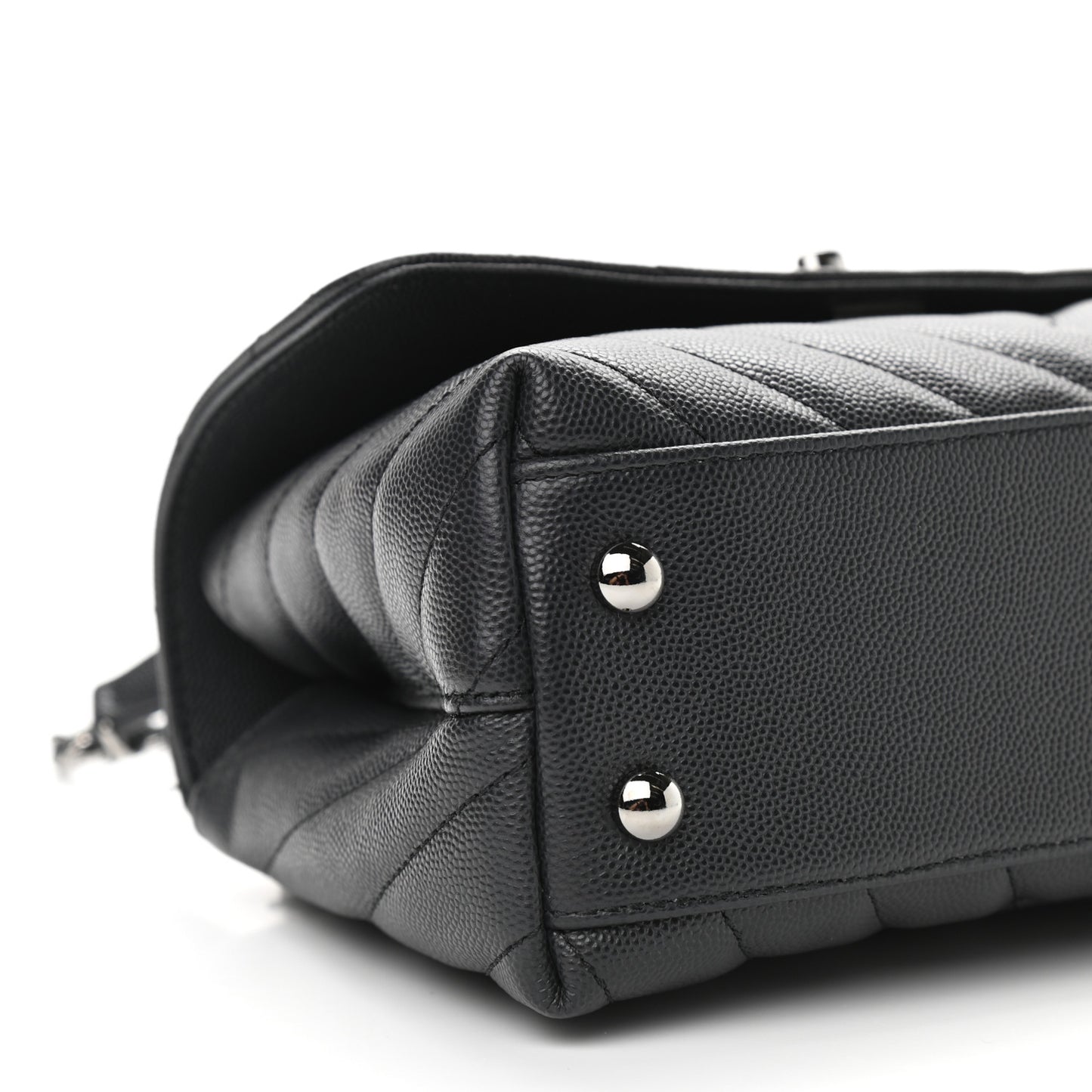 Caviar Chevron Quilted Mini Coco Handle Flap Dark Grey